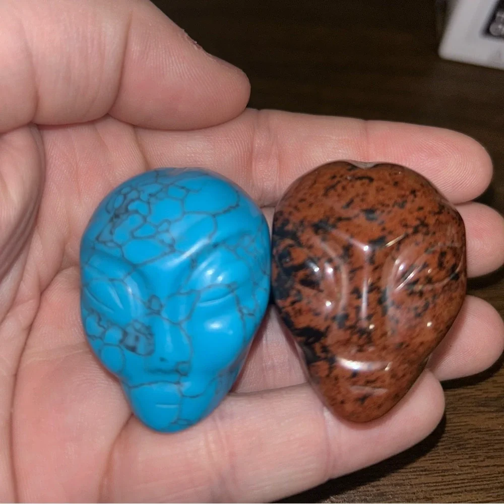 Bundle of Two Colorful Alien Head Carvings